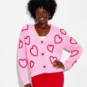 🩷❤️ NWT Pink Heart Cardigan Sweater Size M (W) 3 ❤️ Buttons Valentine’s Day